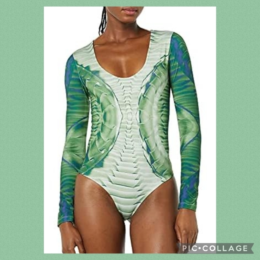 Two tone aqua woman one piece swimsuit.43